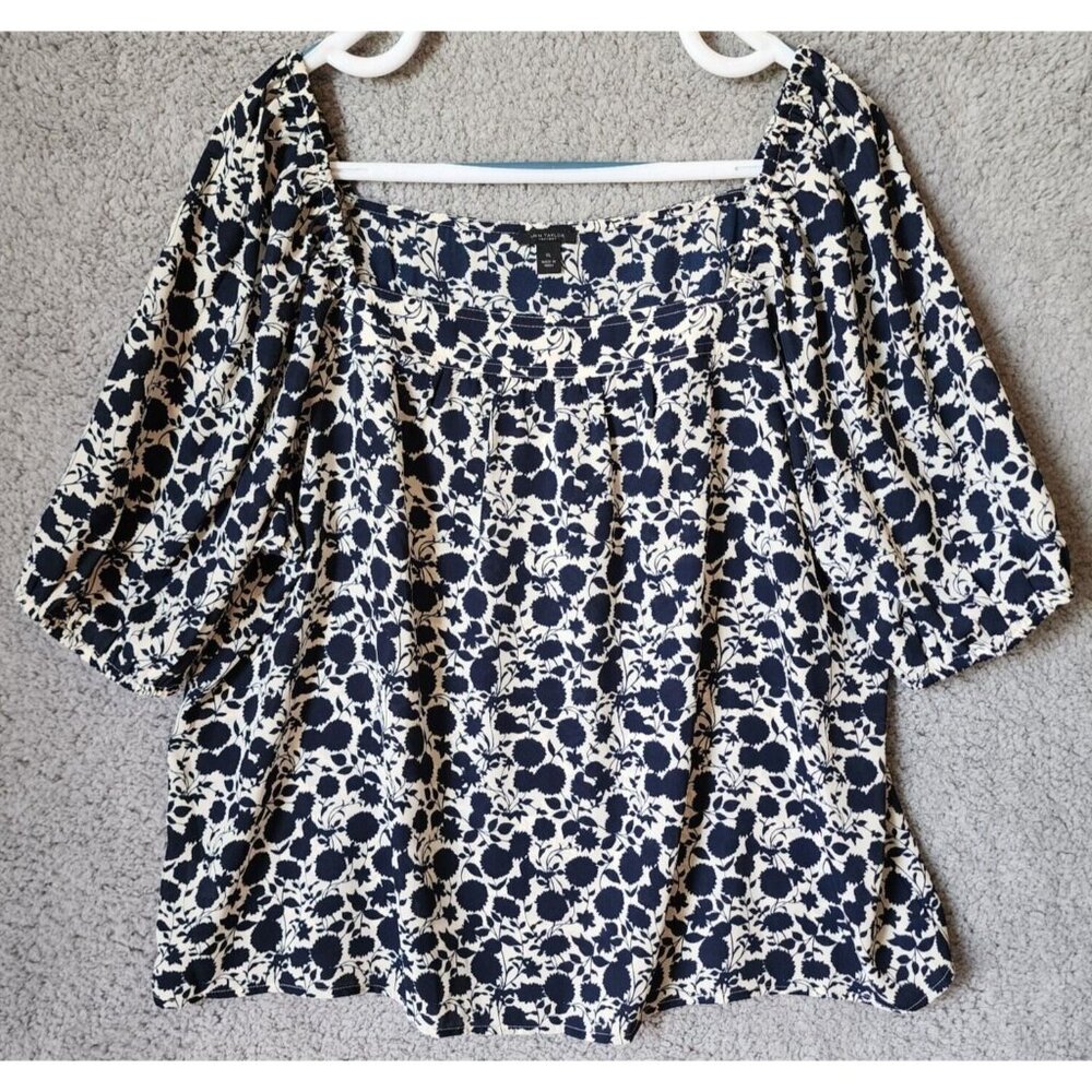 Ann‎ Taylor Women's Short Puff Sleeve Square Neck Blouse Top Polyester Floral XL